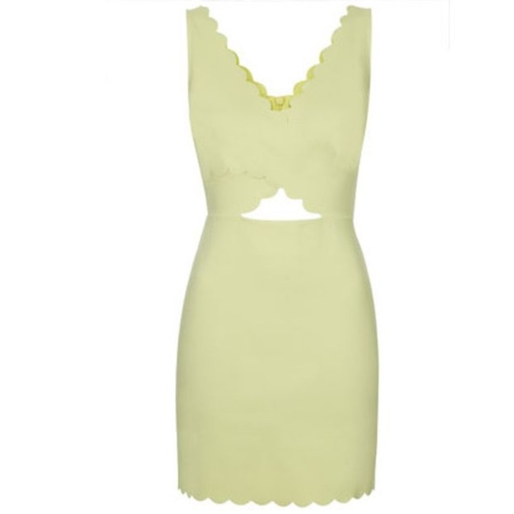 TOPSHOP Yellow Scallop Cut-Out Bodycon Dress